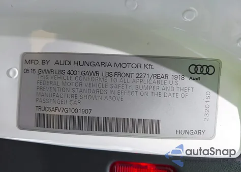 2016 Audi Tt 2.0T from USA, damaged, VIN TRUC5AFV7G1001907